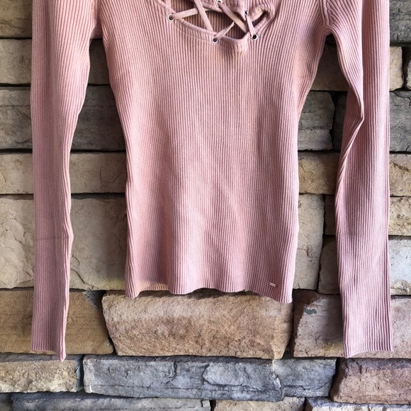 Guess Rose Bliss Pink ribbed knit sweater top NWT Large - Picture 7 of 11